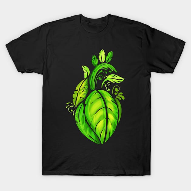 Heart Of Green Leaves - Vegetarian - Go Vegan T-Shirt by SinBle